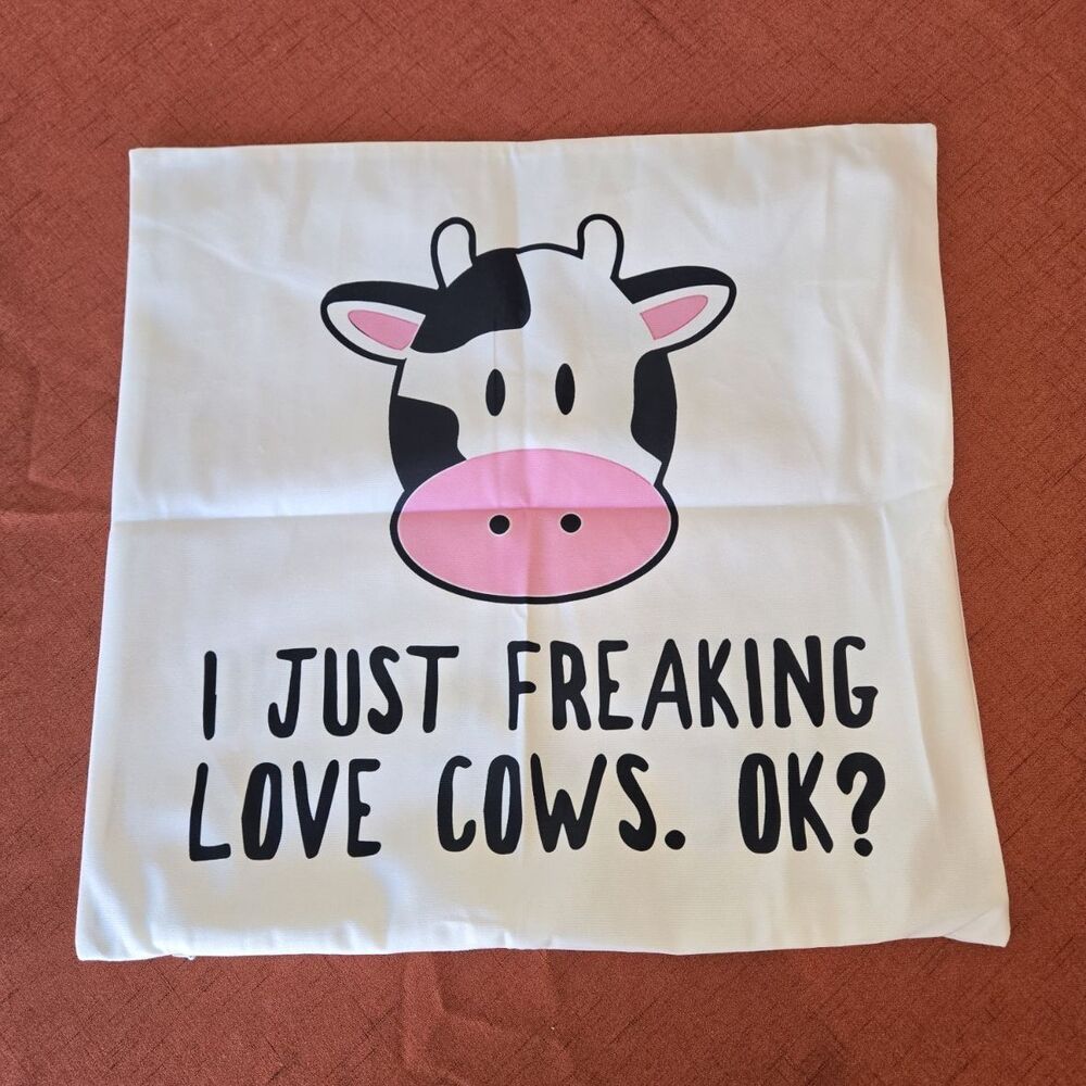 Cow Graphic Print Pillow Cover 18x18 Square Polyester Zip, Machine Wash